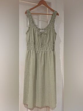 LC Lauren Conrad Olive Gingham Smocked Midi Dress With Pockets Plus Size 0X EUC
